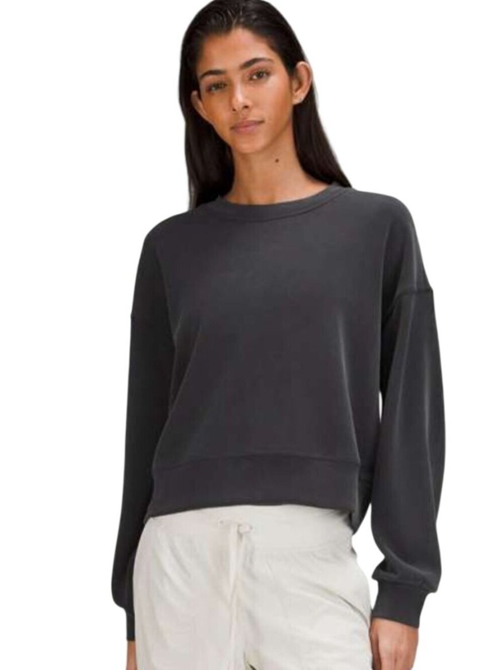 Lululemon Softstreme Perfectly Oversized Cropped Crew Black (Flaws) Size L
